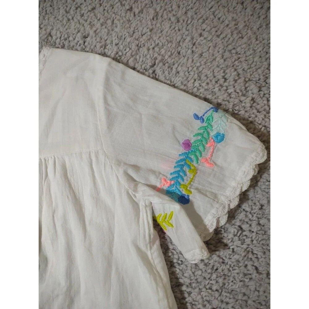 Lilly Pulitzer White Cotton Embroidered Peasant Top - Neon Floral Accents
